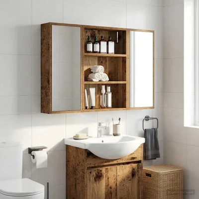 Produktbild von Möbel Badezimmer-Wandschrank Altholz 40 x 10 x 60,5 cm Holzwerkstoff - Badspiegel &4273
