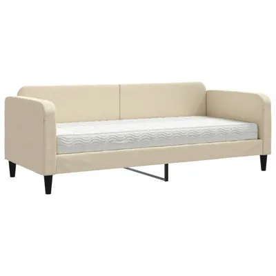 Image de vidaXL Lit de jour avec matelas Crème 80x200 cm Tissu