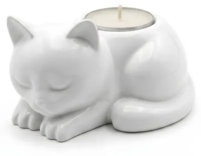 Produktbild von Eleganter Kerzenhalter Katze in Weiß – NOBAMO Design KP40471