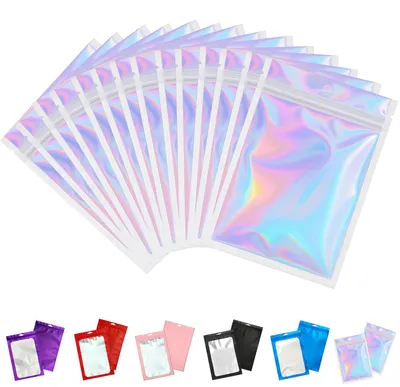 Mylar-Beutel 100 Stück 8x13 cm holografisch, wiederverschließbar