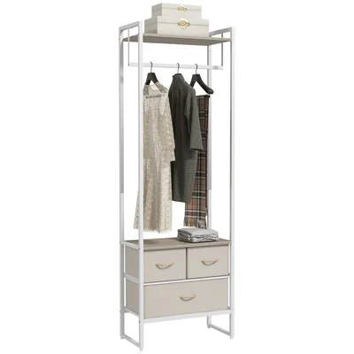 Produktbild von HOMCOM Kleiderständer Flurgarderobe mit 3 Stoffschubladen, Hängestange und Ablagefach für Flur, Schlafzimmer, Wohnzimmer, 58,5 x 30 x 178 cm, Natur
