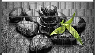 Produktbild von Wallario Zaunsichtschutz mit Motiv Bambustrieb auf schwarzen Steinen, benetzt mit Wasser-Tropfen für Ein- und Doppelstabmatten Zäune in der Größe 250 x 140 cm