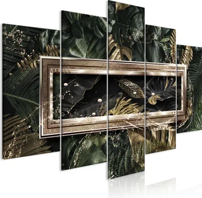 Image de Toiles 200 x 100 cm b-C-0806-b-m Toile intissé Toile 5 pièces Impression artistique moderne Tableaux muraux XXL Décoration murale Design Tableau mural FEUILLES TROPICALES