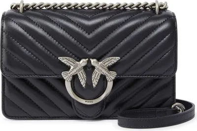 Produktbild von PINKO Umhängetasche Love One Mini DC Sheep Nappa Chevron Black - Old Silver schwarz