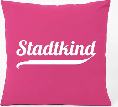 Produktbild von Huuraa Kissen Stadtkind Schriftzug 40x40cm mit Füllung Fuchsia Baumwolle Dekokissen Geschenkidee