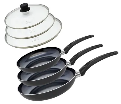 Image de Set de 3 Poêles 20, 24 et 28 cm céramique sans et 3 couvercles Elo Prima Cucina