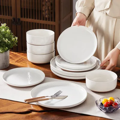Image de Service de table en faïence, 48 pièces service combiné, set de vaisselle pour 16 personnes, assiettes plates, assiettes à dessert, bols