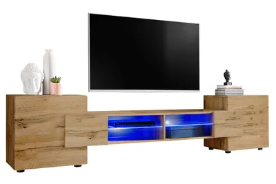 Obrázek produktu pro Extreme Furniture Bridge Tv Skříňka | Skříňka Do Obývacího Pokoje Se 2 Skleněnými Policemi A 2 Dvířky Korpus Wotan A Čela Wotan