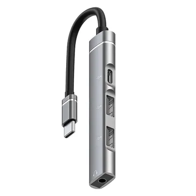 Produktbild von K22 USB-C Hub 4-Port – Typ-C auf USB 2.0 & 3,5 mm AUX Splitter, Audio + Datenadapter für Laptop, Notebook, PC & Smartphone