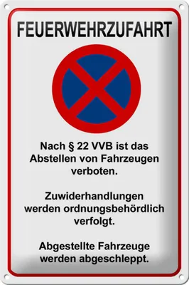 Produktbild von Blechschild Hinweis 20x30cm Feuerwehrzufahrt nach §22VVB