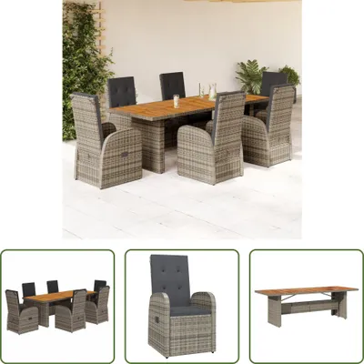 Produktbild von The Living Store 7-tlg. Garten-Essgruppe mit Kissen Grau Poly Rattan