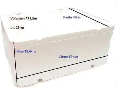 Produktbild von Styroporbox Thermobox 47,62 Liter mit Deckel weiß bis 25kg als Kühlbox oder fürs Camping