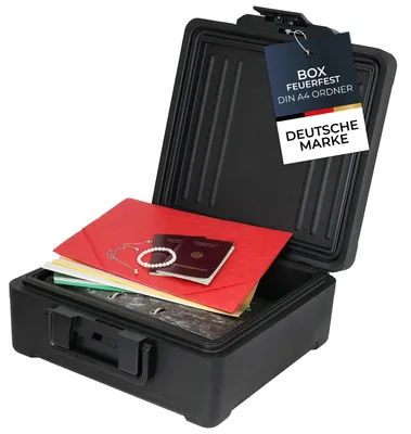 Produktbild von HMF Feuerfeste Dokumentenbox DIN A4 Ordner, wasserdichte Geldkassette | 39 x 40 x 17 cm