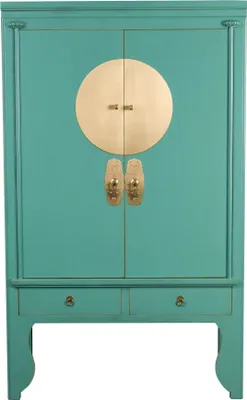 Produktbild von Fine Asianliving Chinesischer Hochzeitsschrank Blaue Lagune - Orientique Kollektion B100xT55xH175cm Chinesischer Schrank Chinesischer Hochzeitsschrank Orientalische Möbel Asiatische