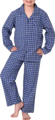 Produktbild von Jungen Flanell Pyjama langarm Schlafanzug in Karo Optik mit Knopfleiste - 222 501 15 851 ; blau , 152
