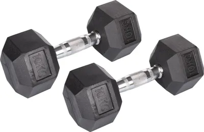 Image de Haltères hexagonaux en caoutchouc, 1 paire, poids 2,5 kg