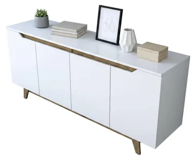 Produktbild von Kommode Dpaves, Wohnzimmerbuffet, Wohnzimmer-Sideboard, Moderne Küchen-Speisekammer, 180x45h79 cm, Weiß und Walnuss