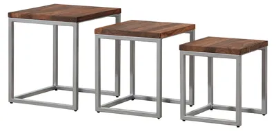 Immagine prodotto di MASSIVMOEBEL24 | set tavoli d'appoggio in legno di Sheesham 40x40x45 marrone oliato LOUNGE COLLECTION