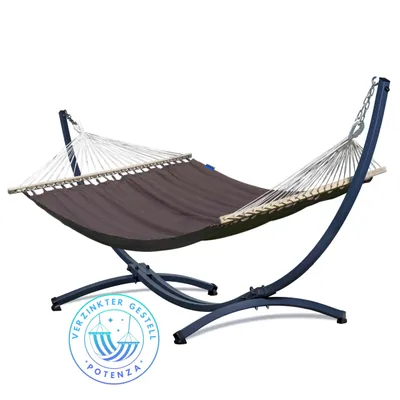 Produktbild von Potenza Outdoor Hängematte mit Verzinkter Gestell für 2 Personen I 100% Baumwolle Medelin Stabhängematte 215x140, 160kg I Hängemattengestell 220kg