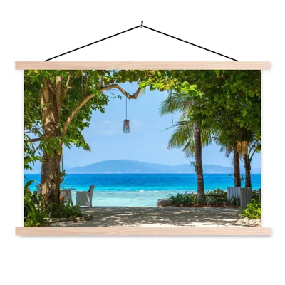 Produktbild von MuchoWow® Textilposter Tropisch - Strand - Meer 120x80 cm mit holzfarbenen Rahmen - Aufhängeset