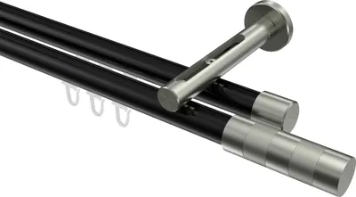 Produktbild von Interdeco Innenlaufstange / Gardinenstange mit Innenlauf Schwarz / Edelstahl-Optik, Typ Siteno Mavell (Zylinder Bicolor), 20 mm Ø 2-läufig, 600 cm