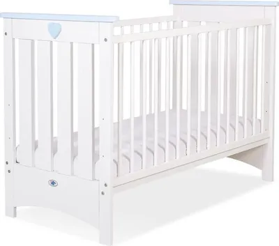 Produktbild von Holzbett, Kinderwippe, Bijtring Protection-Sicher und verstellbar, 120x60 cm weiß blau