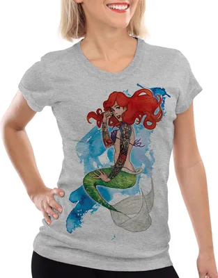 Produktbild von style3 Arielle TATTOO Damen T-Shirt meerjungfrau biker motorrad punk rock, Farbe:Grau meliert, Größe:2XL