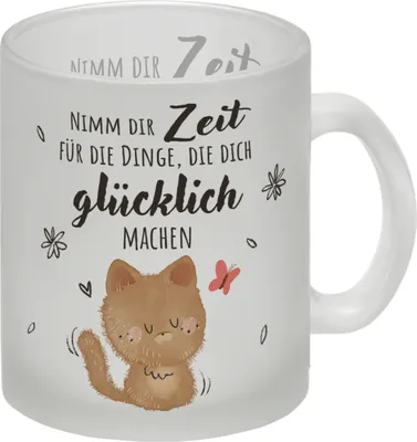Produktbild von Katze Glas Tasse mit Spruch Zeit für dein Glück nehmen