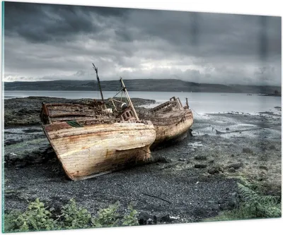 Produktbild von Bilder auf glas - Boot Wrack Ufer - 100x70cm - Glasbilder - Wandbilder - Kunstdruck - zum Aufhängen bereit - Wanddekoration aus Glas - Glas Bilder - Wandbild auf Glas - Einteilig - GAA100x70-3810