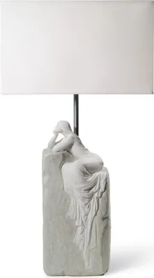 Obrázek produktu pro Casa Padrino stolní lampa šedá / bílá 30 x 20 x v. 57 cm - Designová stolní lampa s ručně vyrobenou porcelánovou plastikou meditující ženy Mod2