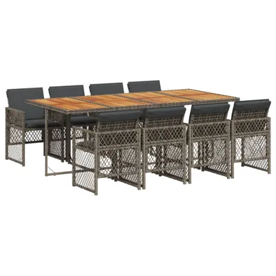 Produktbild von 9-tlg. Garten-Essgruppe mit Kissen Grau Poly Rattan