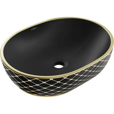 Obrázok produktu pre Mexen Viki umývadlo na dosku 48 x 35 cm, Čierna matná/Zlatá mriežkový vzor - 21054879