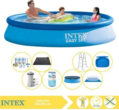 Immagine prodotto di Piscina gonfiabile Intex Easy Set - 366 x 76 cm - Completa di copertura, kit di manutenzione, filtro, telo di fondo, telo solare, bordatura e piedini