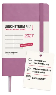 Obrázek produktu pro Kalendář LEUCHTTURM1917 týdenní, rok 2027, formát Mini (A7) - německá verze, barva Dusty Rose, pevná vazba, 7 jazyků