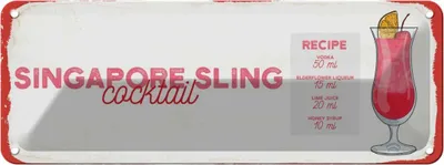 Produktbild von vianmo Blechschild 10x27 cm Singapore Sling Cocktail Recipe