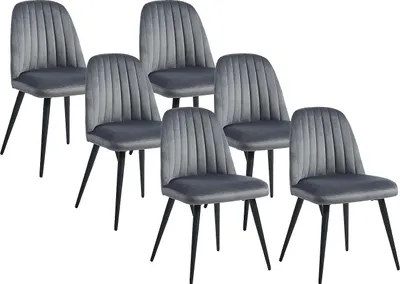 Produktbild von Stuhl 6er-Set - Samt & schwarzes Metall - Grau - ELEANA
