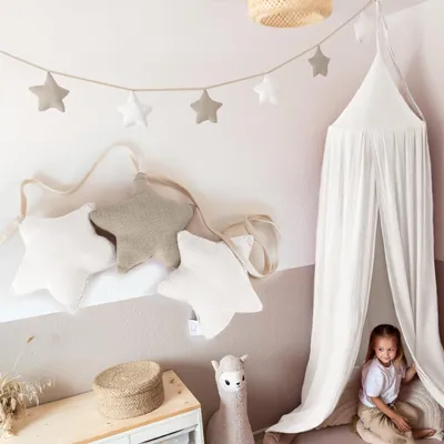 Productafbeelding van Sterrenslinger wit & lichtbeige zonder gouden applicatie - stoffen slinger 3 m