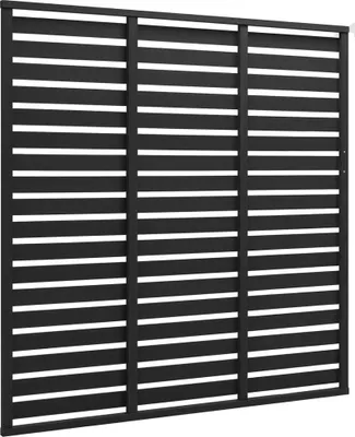 A black WPC fence element with horizontal slats.