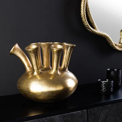 Produktbild von riess-ambiente Handgefertigte Vase KIYA 35cm gold mit sieben Öffnungen Blumenvase