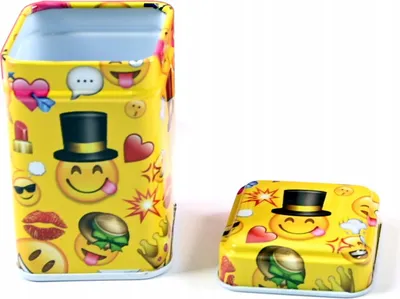 Produktbild von Mini Metallbox Emoji mit Deckel - Bunte Aufbewahrungsdose 4x4x7cm - Lustige Geschenkverpackung