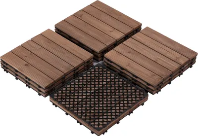 Zdjęcie produktu dla Płytki drewniane Yaheetech 30x30cm zestaw 11, 1m² płytki tarasowe płytki balkonowe, system zatrzaskowy, odporne na warunki atmosferyczne, brązowe