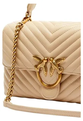Produktbild von Love Lady Puff Classic CL Sheep Nappa Chevron M Beige - Smoke Grey - Antique Gold