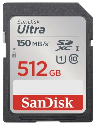Produktbild von SanDisk Ultra, 512 GB, SDXC, Klasse 10, UHS-I, 150 MB/s, Class 1 (U1)