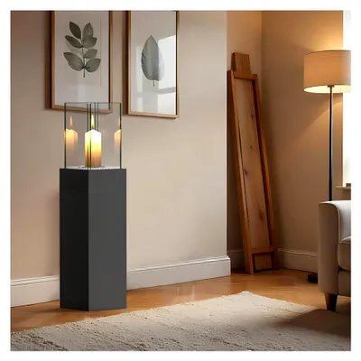 Produktbild von 4-in-1 Windlichtsäule Hoch 89 cm für Innen und Außen, Deko-Laterne mit Deko-Steinen, Tischfeuer Windlicht, Standkamin und Pflanzkübel