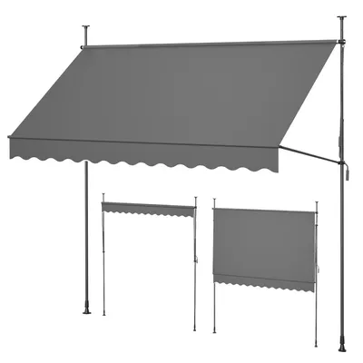 Produktbild von Balkonmarkise 300 cm Anthrazit Gelenkarm Markise Klemmmarkise Höhenverstellbar Sonnenmarkise Handkurbel Balkon ohne Bohren Sonnenschutz