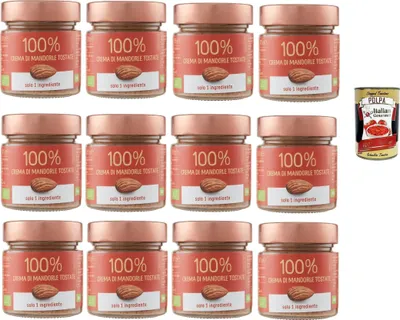 Produktbild von Eurocompany, Crema Spalmabile 100% Di Mandorle tostate, Brotaufstrich creme 100% Geröstete Mandeln, Nur eine Zutat, 12x 175g + Italian Gourmet polpa 400g