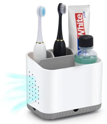Image de Porte-brosses à dents à 4 compartiments – Orifice de drainage – Plastique – Gris
