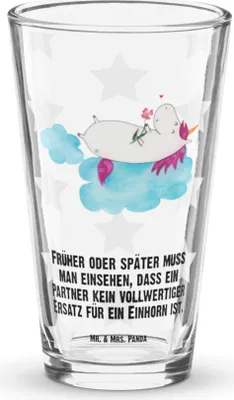 Produktbild von Mr. & Mrs. Panda Glas Einhorn Verliebt - Transparent - Geschenk, Freundin, Liebe, Unicorn, Wolke, eistee, Tumbler, Einhörner, Cocktailglas, Wasserglas, Bierglas