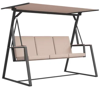 Produktbild von Hollywoodschaukel 3-Sitzer, mit Sonnendach, inkl. Kissen, Stahl, – Gartenschaukel wetterfest Outdoor
