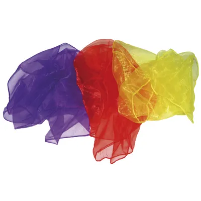 Zdjęcie produktu dla EDUPLAY 170-012 Szyfonowe ściereczki do żonglowania, 65 x 65 cm, wielokolorowe, 3 sztuki (1 zestaw)